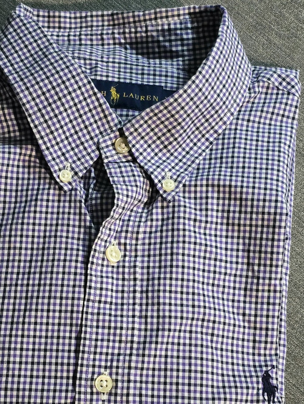 Polo Ralph Lauren Mens XL Purple Navy Gingham Button Down Shirt Cotton Pony Logo